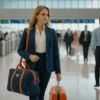 Woman carrying the Weekender Bag, a stylish and spacious travel bag, perfect for overnight trips and weekend getaways.