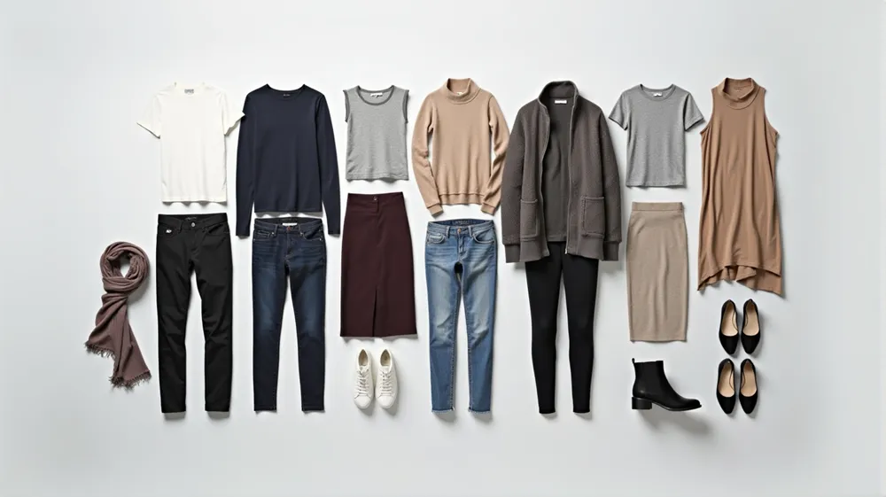 Before the breakdown of the key considerations and the core capsule list.
Alt Text: Example 12-piece travel capsule wardrobe for a 7-day European city break.