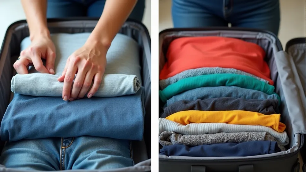 Comparison of rolling and using packing cubes for efficient travel capsule Clothes packing.