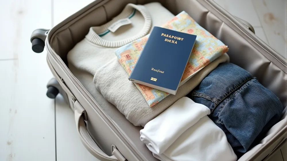 Neatly packed carry-on suitcase with travel essentials for a stylish and organized trip.