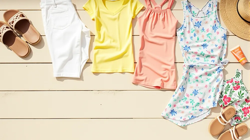 Example 10-piece travel capsule wardrobe for a 7-day tropical getaway.