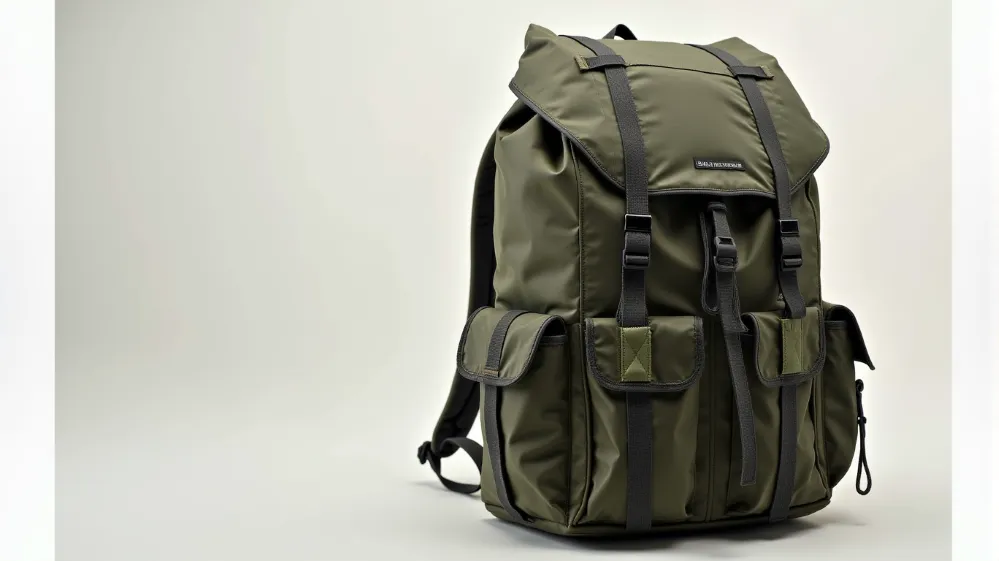 Lightweight and water-resistant nylon travel backpack.