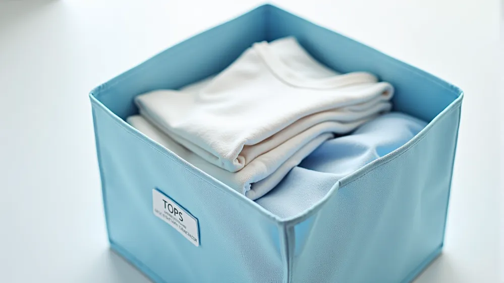 Neatly organized packing cube with folded shirts, demonstrating efficient categorization.