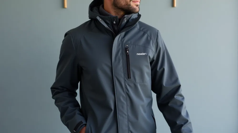 Durable and wrinkle-resistant polyester blend travel jacket.