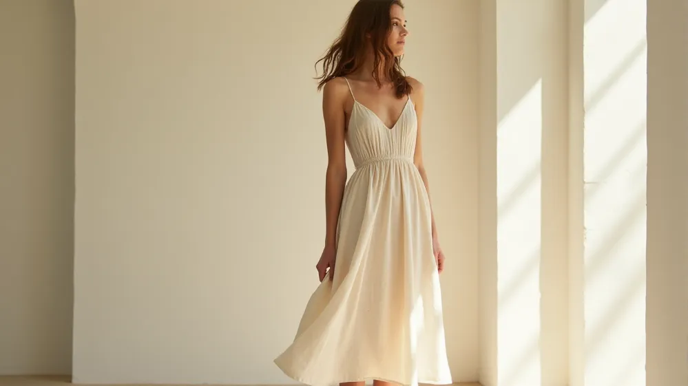 Lightweight and draping rayon travel dress.