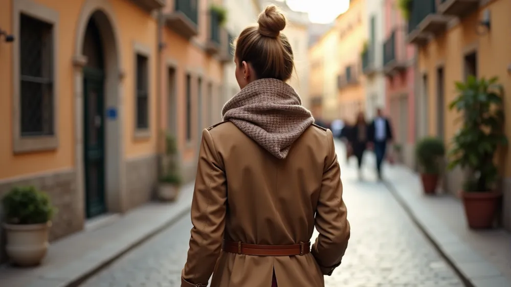 Confident traveler with a stylishly accessorized outfit walking in a beautiful travel destination. Accessorizing Your Travel Wardrobe
