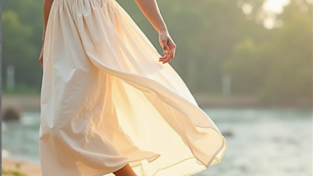 Flowing Tencel dress highlighting its smooth and wrinkle-resistant qualities.