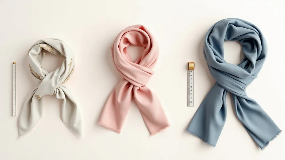 Comparison of small square, medium square, and long stole Wanderlust wrap sizes.