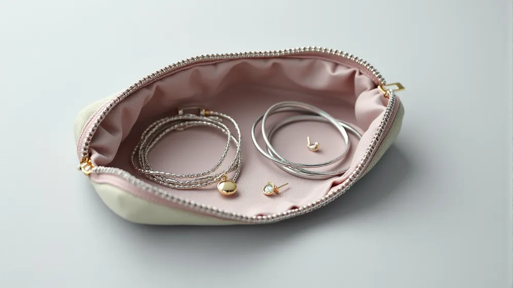 Selection of versatile travel jewelry including a necklace, earrings, and bracelet.