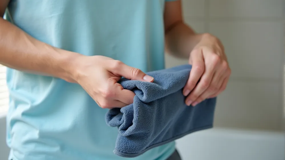 Using the towel-rolling method to dry wet clothes while traveling.