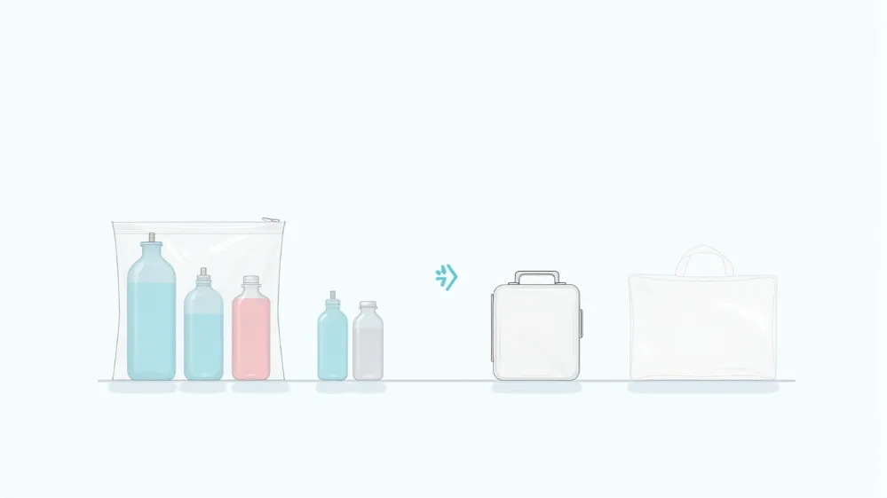 Illustration explaining the TSA 3-1-1 liquids rule for carry-on luggage.