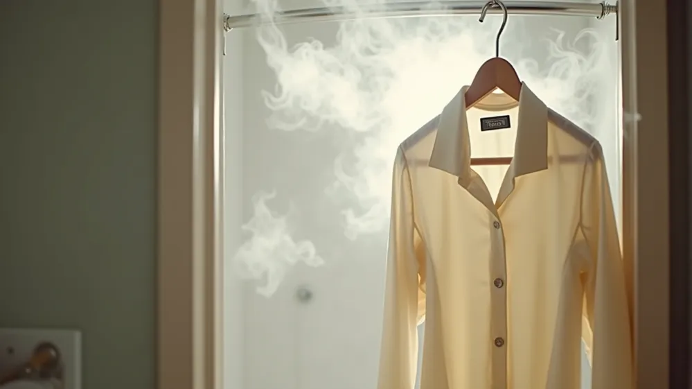 Using bathroom steam to naturally release wrinkles from clothing while traveling.