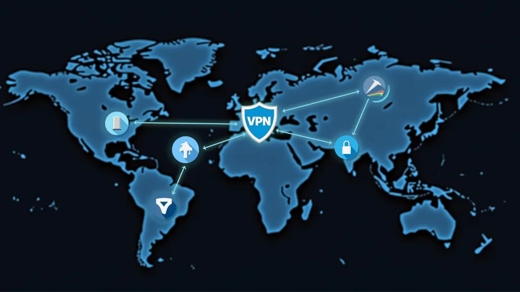 Collage of top VPN service provider logos placed over a world map for digital nomads in 2025
