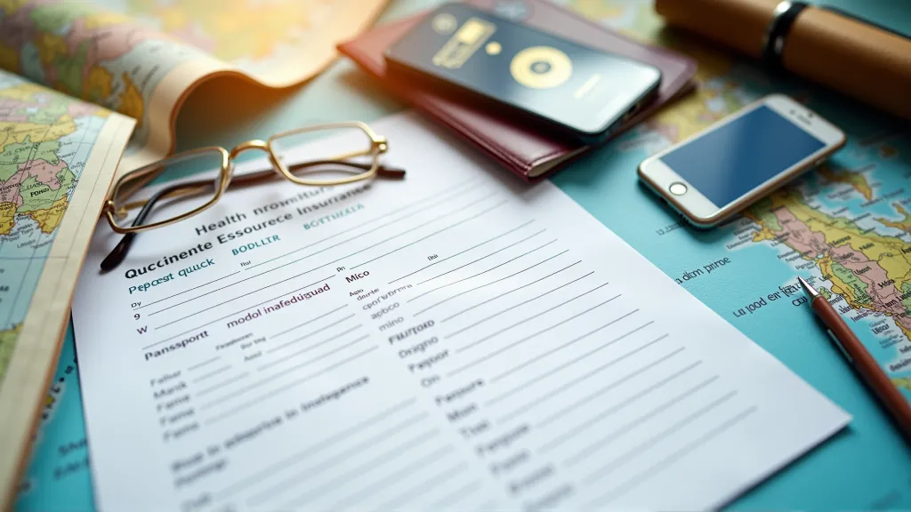Travel insurance documents, passport, and a global map symbolizing important features in nomad insurance plans