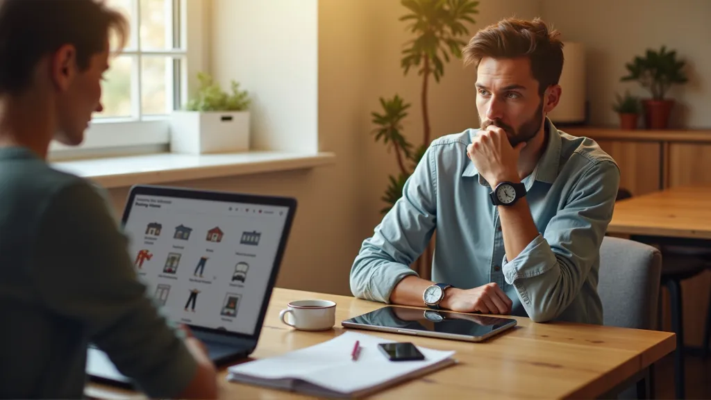 Digital nomad comparing accommodation options on laptop, symbolizing decision-making for remote work lifestyle. coliving vs apartments vs hostels