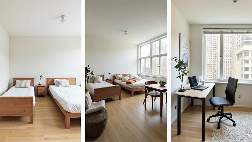 Comparison of various digital nomad rental types including studios, co-living spaces, and apartments with workspaces