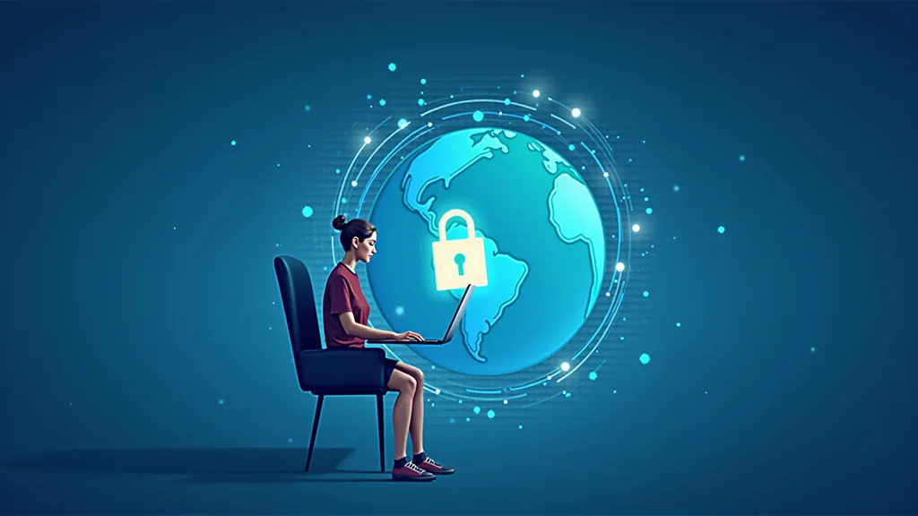 Illustration of a VPN encrypting a digital nomad’s internet connection across global networks