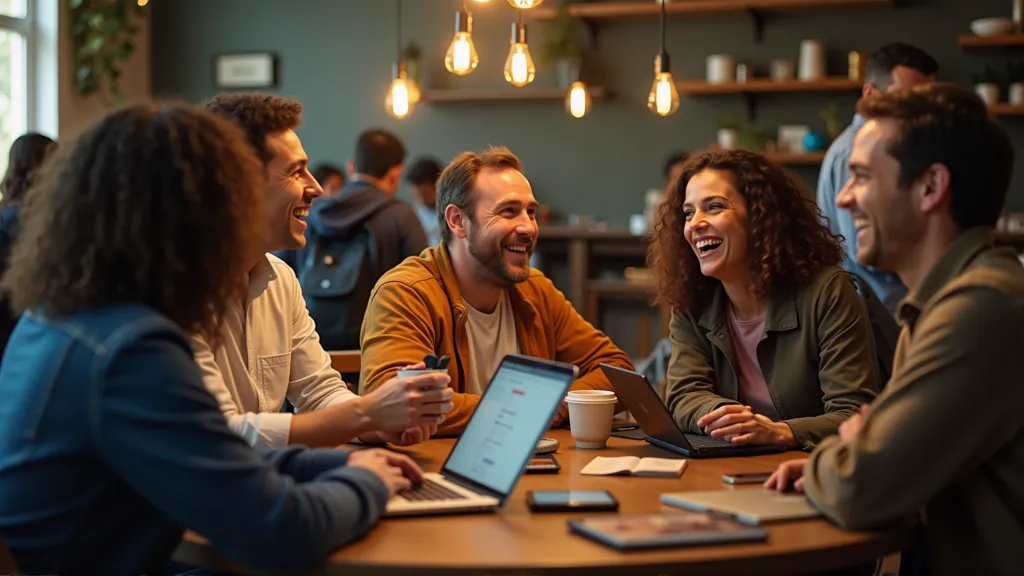 Digital nomads socializing at a community event, fostering supportive connections while working remotely. Preventing Burnout on the Road