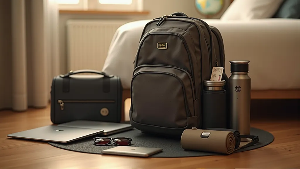 Packed travel bag and laptop ready for departure, representing a digital nomad preparing to attend 2025 events.