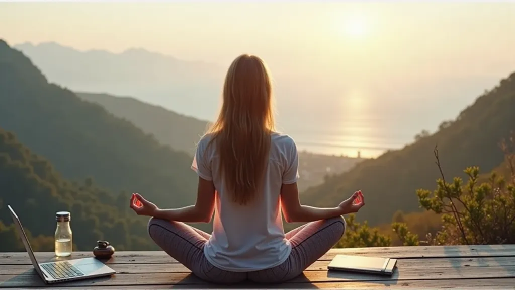 Digital nomad practicing mindfulness and self-care to maintain mental well-being while traveling