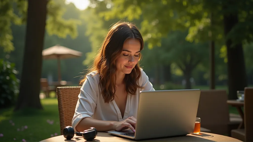Remote worker closing their laptop in a peaceful outdoor setting, representing work-life boundaries for mental health. Preventing Burnout on the Road
