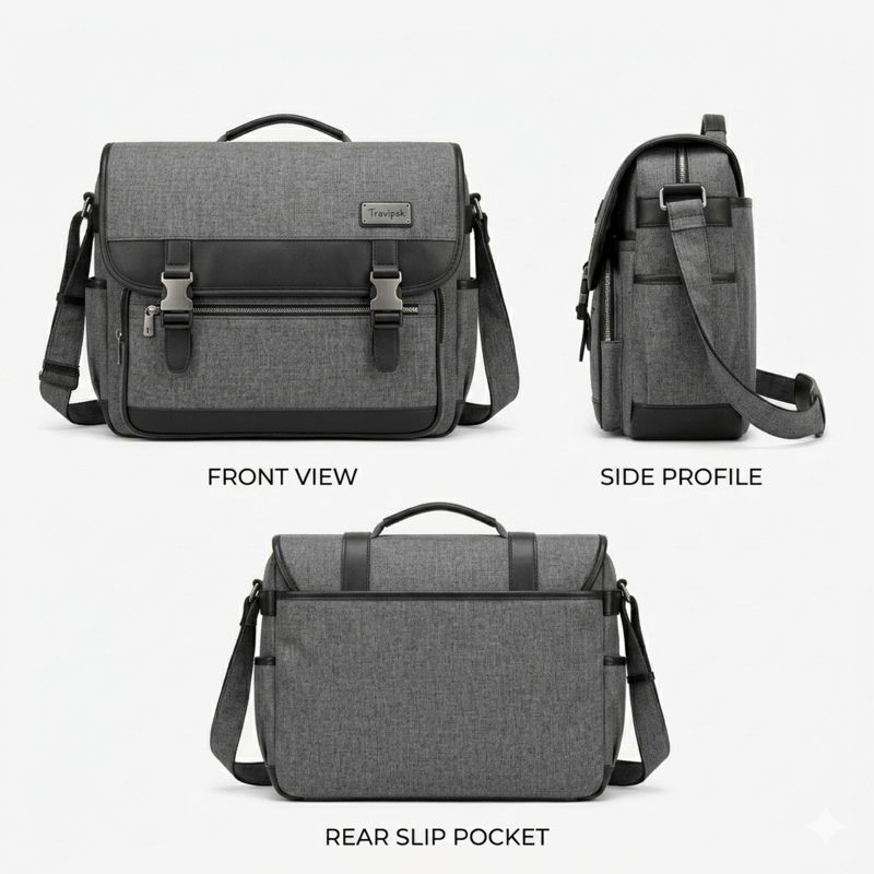 Travipak Urbanite Premium Messenger Bag – Textured Gray - Image 2