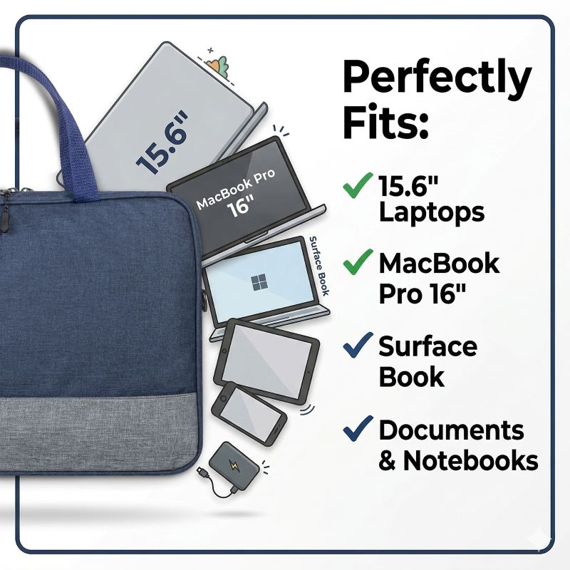 Horizon Professional Laptop Sleeve — 15.6" (Navy Blue & Heather Grey) - Image 3